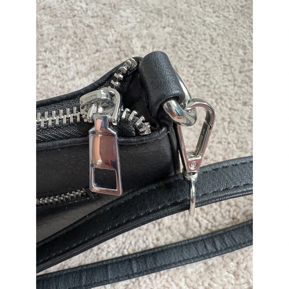 Niueimee Zhou Shoulder Bag Silver Hardware Crossbody w 2 Removable Straps BLACK